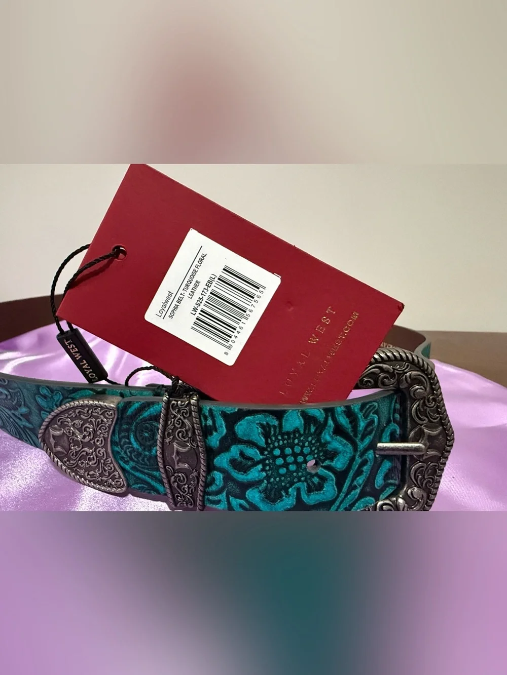 Loyal West Leather Turquoise Floral Western Belt Large